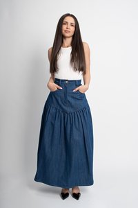 Jupe crayon en jean pour femme GRACE COLLECTION, longueur genou, bleu uni, ceinture enveloppante, décontractée, hiver, écologique, spandex/coton, séchage rapide - Product Image 2