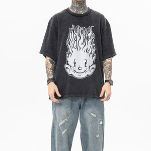 Men's Regular Fit Black Cartoon <b>Flame</b> Print Short Sleeve T-<b>Shirt</b> O-Neck Street Style Polyester/Cotton Jersey Eco-Friendly - Product Image 4