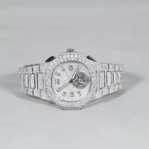 Montre de luxe en acier inoxydable incrustée de diamants, montre analogique à quartz pour femme, boîtier rond de 38 mm, fermoir en cristal saphir - Product Image 3
