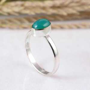 Handmade 925 Sterling <b>Silver</b> Green Onyx Oval Shape Bezel Set <b>Boho</b> & Hippie Dainty Wedding Party <b>Ring</b> - Product Image 4