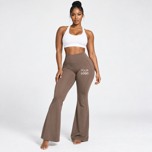 Seamless <b>Flared</b> <b>Leggings</b> High Waist Full Length Solid Color Yoga Pants Custom Logo Women Activewear Sportswear - Product Image 1