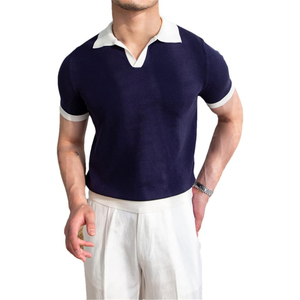 Polo en tricot pour homme, couleur unie, col blanc, coupe classique, en coton respirant, style décontracté - Product Image 2
