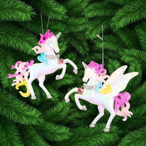 Christmas New Year Decoration Shiny Silver Plated Gold Paint Transparent Pink Clear White Irrid Acrylic Flying <b>Unicorn</b> <b>Ornament</b> - Product Image 5