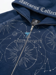 Sudadera con capucha de algodón grueso ZABEX con cremallera completa y diseño de pedrería, ropa de calle transpirable personalizada para hombre, invierno, PAKISTÁN - Product Image 4