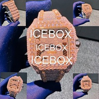 Montre-bracelet pour homme avec boîtier en acier inoxydable, cadran en verre entièrement serti de moissanite, bracelet en acier inoxydable avec fermoir, résistance à l'eau 10 bars