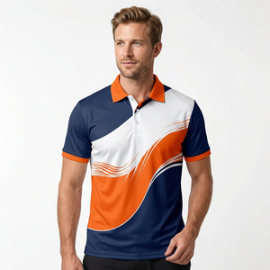 Men's Short Sleeve <b>Polo</b> Shirt Navy <b>Orange</b> White Geometric Print Quick Dry Polyester Casual Regular Fit - Product Image 2