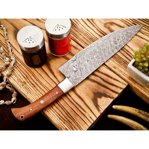 Cuchillo de Chef Personalizado Hecho a Mano Burraq, Hoja de Acero de Damasco de 7 Pulgadas y 3.0 mm de Grosor, Mango de Madera, Funda de Cuero, Nuevo Regalo - Product Image 3
