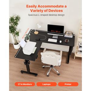 Scrivania da Gaming a L in Acciaio al Carbonio con Doppio Gancio e Ruote, Altezza Regolabile Elettricamente, per Computer - Product Image 3