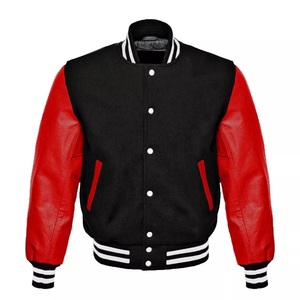 New <b>Real</b> Black Wool Red <b>Leather</b> Sleeve Letterman College Baseball Varsity <b>Jacket</b> <b>Leather</b> Sleeves Varsity <b>Jackets</b> - Product Image 1