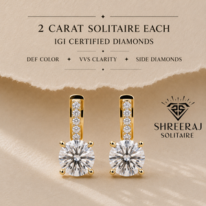 Custom 14K Pure Gold Dangal Hoop Earring Round Cut Lab Grown Diamond Solitaire Pendant Earring Bridal Wedding Earring Jewelry - Product Image 2