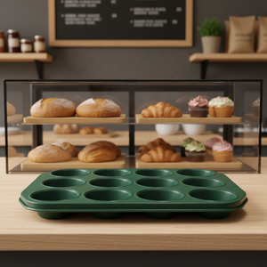 Moule à muffins 12 cavités, revêtement antiadhésif de haute qualité pour un démoulage facile, accessoires de pâtisserie et outils à dessert - Vert - Product Image 4