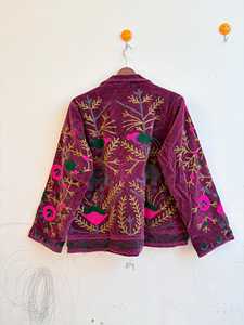 Exclusive Suzani Velvet Jacket Hand Embroidered Short <b>Coat</b> Boho Artisanal Outerwear - Product Image 2