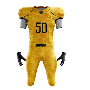 Custom Sublimated American Football Jersey <b>Men's</b> Short Sleeve Yellow Fitted Moisture Wicking With Custom Number - Product Image 2