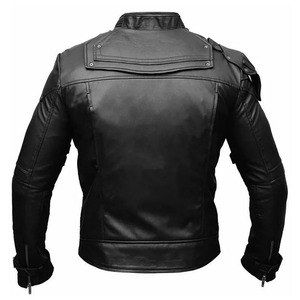 Veste en cuir véritable de haute qualité pour hommes, veste bomber sans col, logo sur le devant, veste de moto épaisse, imperméable - Product Image 6