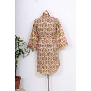 เสื้อคลุมกิโมโนสไตล์โบฮีเมียนสำหรับผู้หญิงอินเดีย ความยาวปานกลาง ผ้าฝ้ายอย่างดี ใช้เป็นชุดนอนได้ มีสายผูกตกแต่งกระดุม ดีไซน์หวานๆ ทรงหลวม - Product Image 6