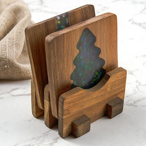 Stylish European Classic Dining Kitchen Christmas Coaster <b>Set</b> High Solid Wood Spliced Resin Eco-Friendly Tea Mat <b>Square</b> Placemat - Product Image 6