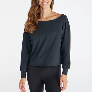Sweat-shirt ample à col bateau et manches chauve-souris pour femme, sexy, à épaules dénudées, idéal pour l'entraînement, vente en gros sous marque privée - Product Image 1