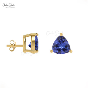 Alibaba's Top Seller 14K <b>Fine</b> Gold Hallmark Gemstone <b>Earrings</b> 4MM Trillion Cut Gemstone Stud Push Back <b>Earrings</b> Gift for Friend - Product Image 3