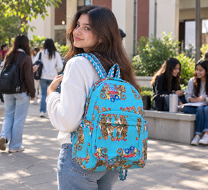 Tiger Print Handmade Quilted <b>Backpack</b> | Handmade Cotton <b>School</b> Bag | Floral Rucksack for <b>School</b>, College, Travel & Daily Use Bag - Product Image 1
