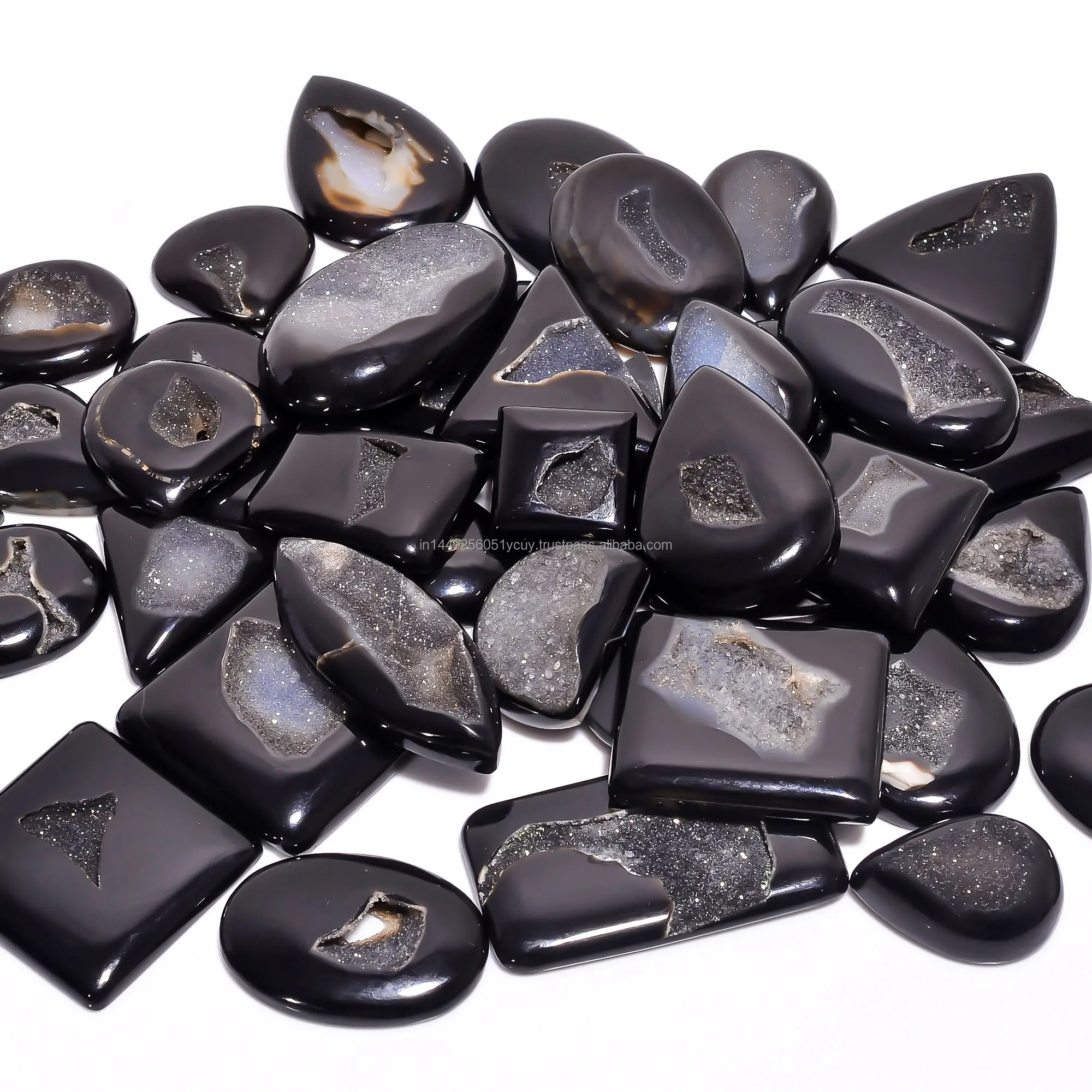 Hitam berlian Onyx Druzy berlian Druzy alami grosir banyak, hitam berlian batu Druzy