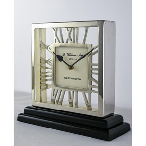 Horloge de bureau carrée en métal tendance, mouvement à quartz, fonctionne à piles, affichage à aiguilles, sonnerie silencieuse de Westminster - Product Image 1