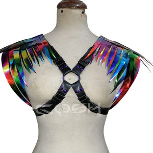 Harnais holographique arc-en-ciel avec cadre en X en cuir végétalien noir et quincaillerie métallique violette - Product Image 2