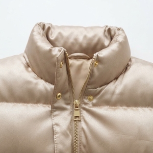 Unisex Beige Varsity <b>Jacket</b> Stand Collar Zipper Closure Windproof Casual Winter Eco-friendly Cotton Filled Regular Fit 100 - Product Image 6