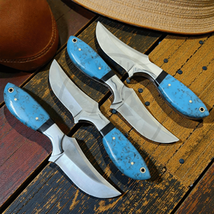 Cuchillo de caza vaquero de acero de Damasco hecho a mano, hoja fija, mango de resina acrílica, funda de cuero para exteriores, OEM - Product Image 3