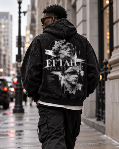 Sweat à capuche noir oversize délavé pour homme, imprimé statue grecque au dos, streetwear, pull, prix de gros personnalisé, prix abordable, OEM - Product Image 1