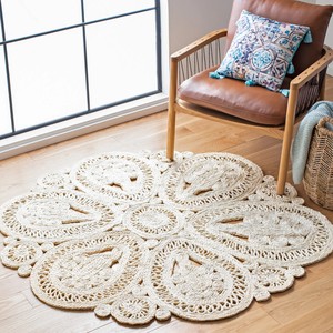 Handmade Organic Cotton Medallion Area <b>Rug</b> <b>Round</b> Bohemian Style Flat Weave Living Room Decor <b>White</b> - Product Image 6
