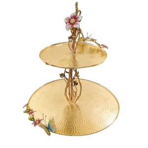 High Quality Antique Gold Two-Tier Serving Stand With Branches Made Of Metal <b>Cake</b> Stand For Wedding <b>Decor</b> Restaurant <b>Supplies</b> - Product Image 6