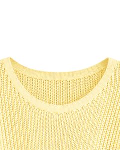 Pull court tricoté ample jaune pour femme, manches courtes, léger et respirant, idéal pour l'été, style décontracté et tendance - Product Image 6