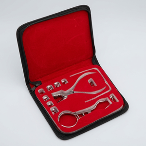 Surtechs Dental Rubber Dam Kit DS-2900 with <b>Clamps</b> Forceps Punch Plier <b>Frame</b> Silver Manual Tools in Red Case - Product Image 2