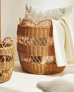 Hermosa Cesta de Ratán Marrón con Borde Festoneado y Patrón Cruzado, Contenedor de Almacenamiento Tejido a Mano, Organizador Decorativo - Product Image 2