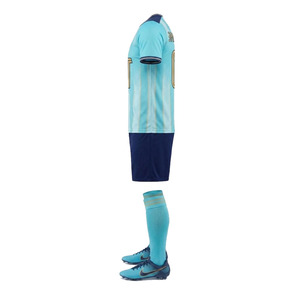 Custom Sublimation Soccer Uniform Set <b>Light</b> Blue Navy Striped V-<b>Neck</b> Short Sleeve Men Team Kit All Seasons Breathable Polyester - Product Image 5