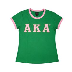 Women Pink Green Black Ringer T Shirt Classic Letter Embroidered Casual <b>Top</b> Short Sleeve Fashion Apparel Stylish Everyday Wear - Product Image 3