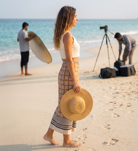 Paréo en coton indien imprimé à la main pour femme, idéal comme paréo de plage ou écharpe d'été légère - Product Image 3