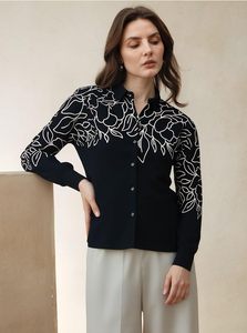 Camisa de Rayón Bordada para Mujer, Manga Larga, Cierre de Botones, Bordado Floral, Estilo Casual y de Oficina - Product Image 4