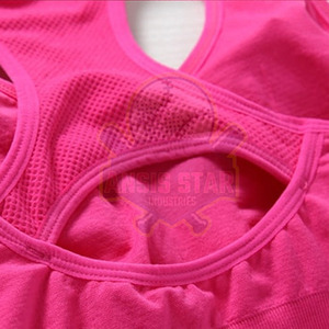 Women's <b>Pink</b> Racerback Sports Bra Scoop Neck Medium Support Breathable Mesh Solid Color Fitness Wear - Product Image 5