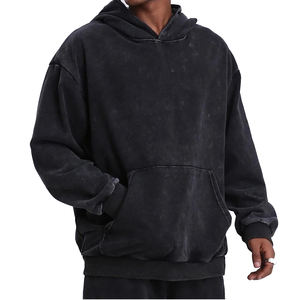 Street Fashion Hip Hop Acid Wash Hoodie Custom Embroidered 100% Cotton Fleece Vintage Blank Black Men's Hoodies - Product Image 2