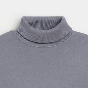 Suéter de Cuello Alto Gris para Hombre, 100% Algodón, Tejido, Corte Regular, Informal, para Otoño, Color Sólido, Manga Larga - Product Image 5