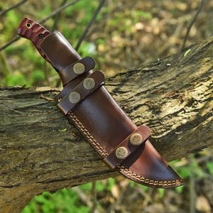Hand Forged Damascus Steel Bushcraft Knife Micarta Handle Full Tang Bowie Knife with <b>Leather</b> Sheath Custom OEM/ODM Support - Product Image 5