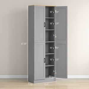 Distressed White 4-Door Freestanding <b>Kitchen</b> <b>Pantry</b> Cabinet Adjustable Particle Board Shelves and Doors - Product Image 3