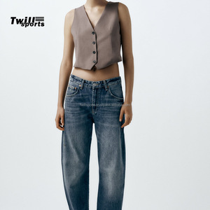 Top corto OEM para mujer, chaleco sin mangas, trajes elegantes de calle, botones, Color básico, algodón orgánico, lona transpirable - Product Image 1