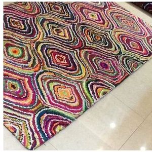 Geometric Pattern Area <b>Rug</b> Rectangle Bohemian Style Hand Tufted Wool Acrylic Plush Thick <b>Non</b> <b>Slip</b> Rubber Backing Living Room Use - Product Image 5