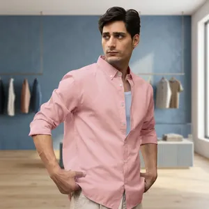<b>Men's</b> <b>Pink</b> Button Down Collar Dress <b>Shirts</b> Casual Cotton Slub <b>Long</b> <b>Sleeve</b> Solid Breathable Spring <b>Shirts</b> - Product Image 4