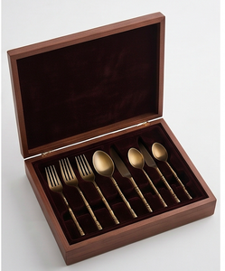 Juego de Cubiertos de Latón Vintage con Acabado Mate, Aptos para Lavavajillas, Utensilios de Comedor para Bodas, Cubiertos Metálicos con Diseño de Mango de Bambú - Product Image 6