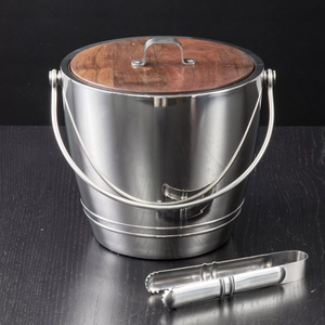 Seau à glace en métal haut de gamme avec couvercle en bois et pinces, double paroi isolée, articles de bar modernes et luxueux pour les fêtes et les événements de mariage - Product Image 2