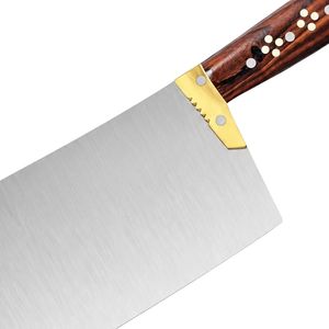 Cuchillo de carnicero de alta resistencia PW-G, hoja de acero plateado, mango de madera marrón, empuñadura dorada, cuchillo de cocina ancho para picar carne - Product Image 6