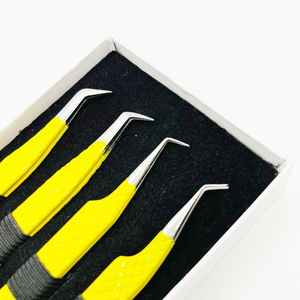 Pince à cils jaune avec revêtement en poudre pour soins personnels, pose et retrait de faux cils, lot de 4 pinces à cils - Product Image 5